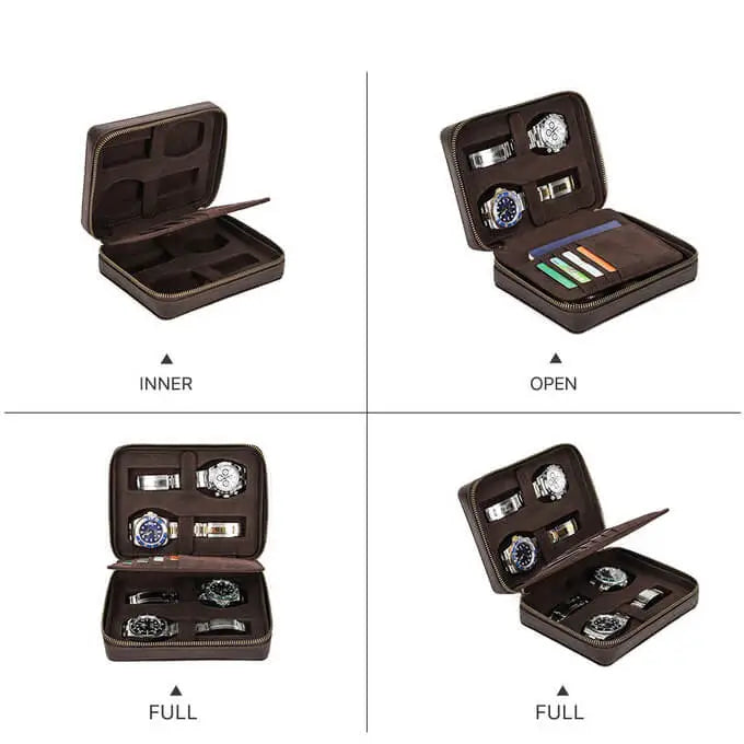 4 Watch Luxury Leather Travel Portable Watch Box-1