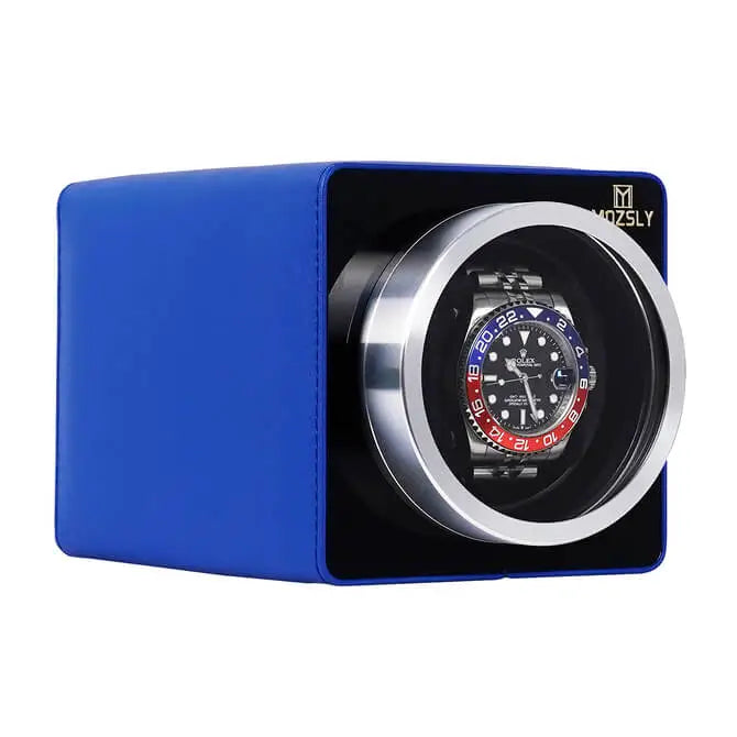 MOZSLY® Single Watch Winder - Blue Leather -- mozsly