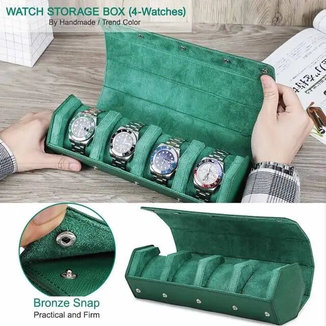 Luxury Man Travel Green Watch Roll-4 Slots-2