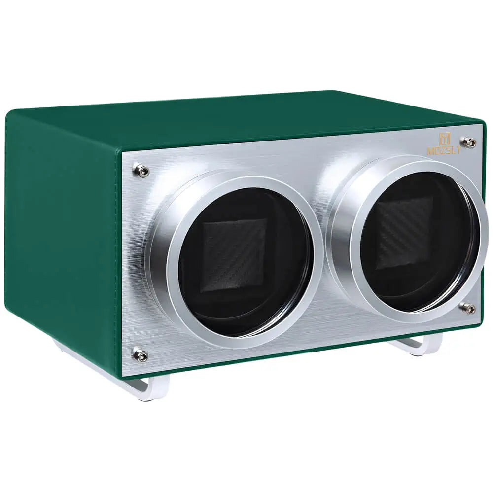 MOZSLY® Double Watch Winder - Green Leather -- Mozsly