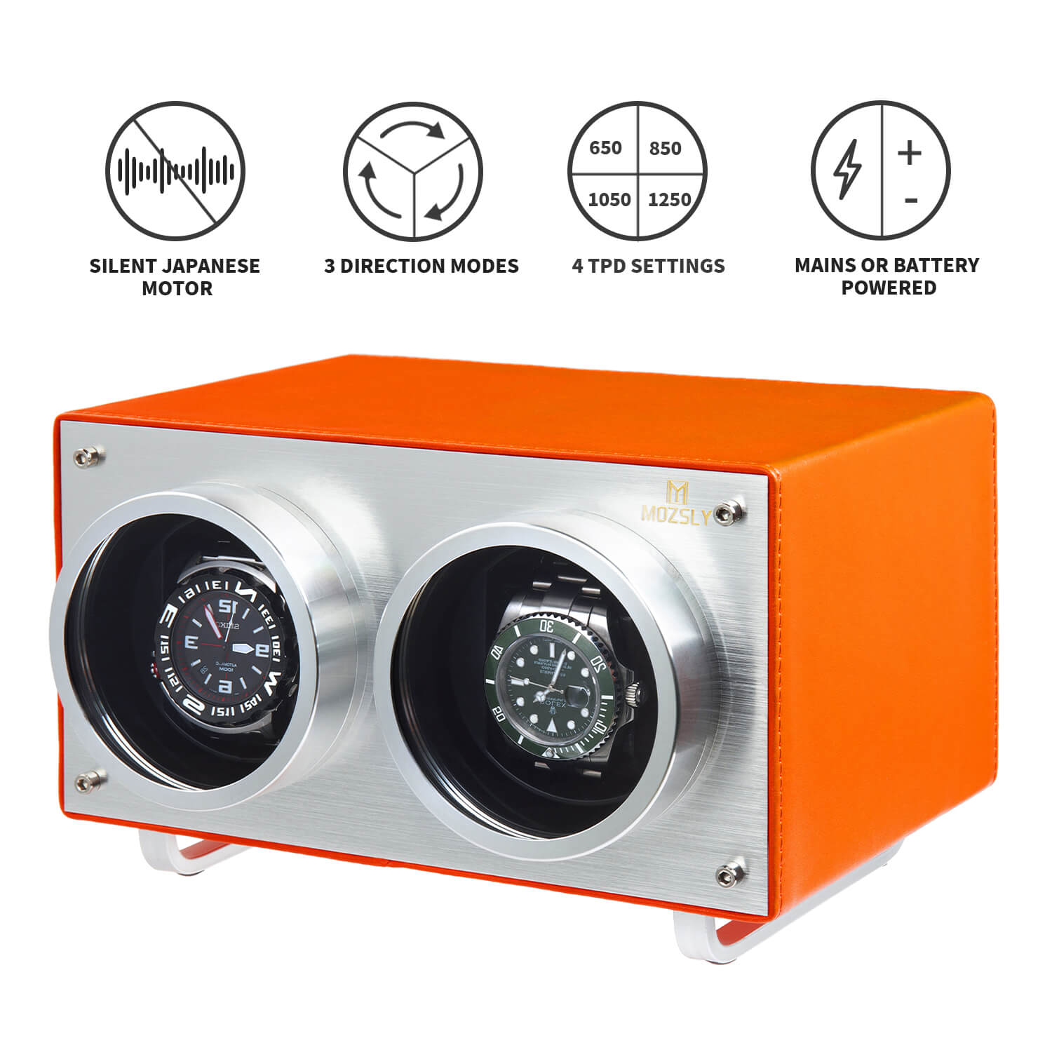 MOZSLY® Double Watch Winder -Orange Leather_02