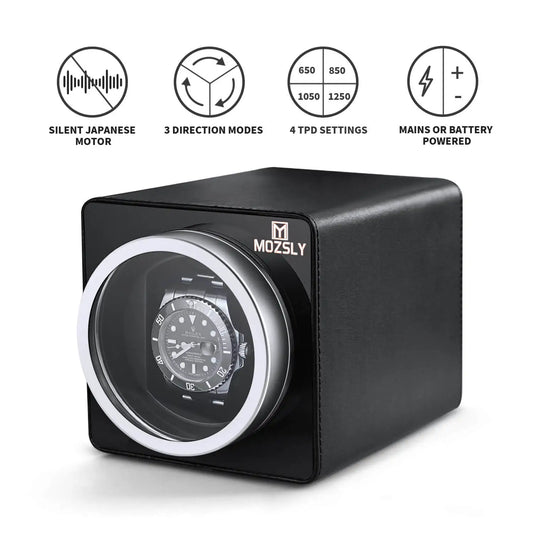 MOZSLY® Single Watch Winder - Black Leather_02