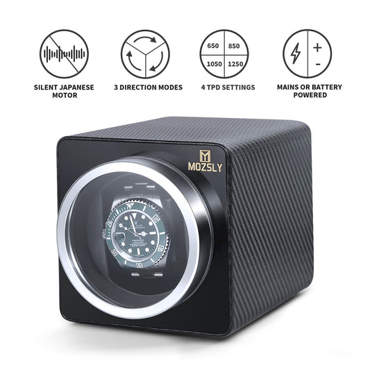 MOZSLY® Single Watch Winder - Carbon Fiber Leather