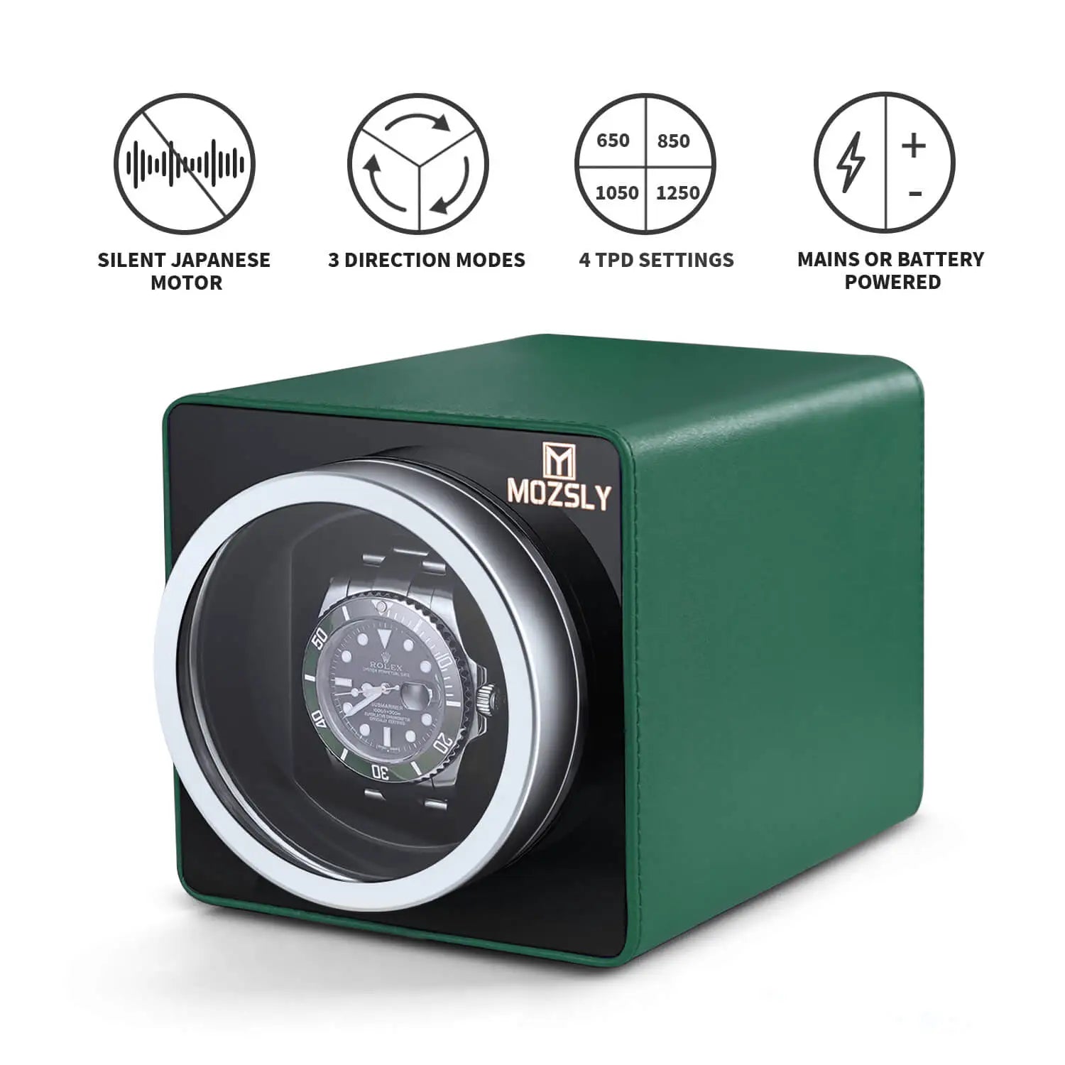 MOZSLY® Single Watch Winder - Green Leather_02