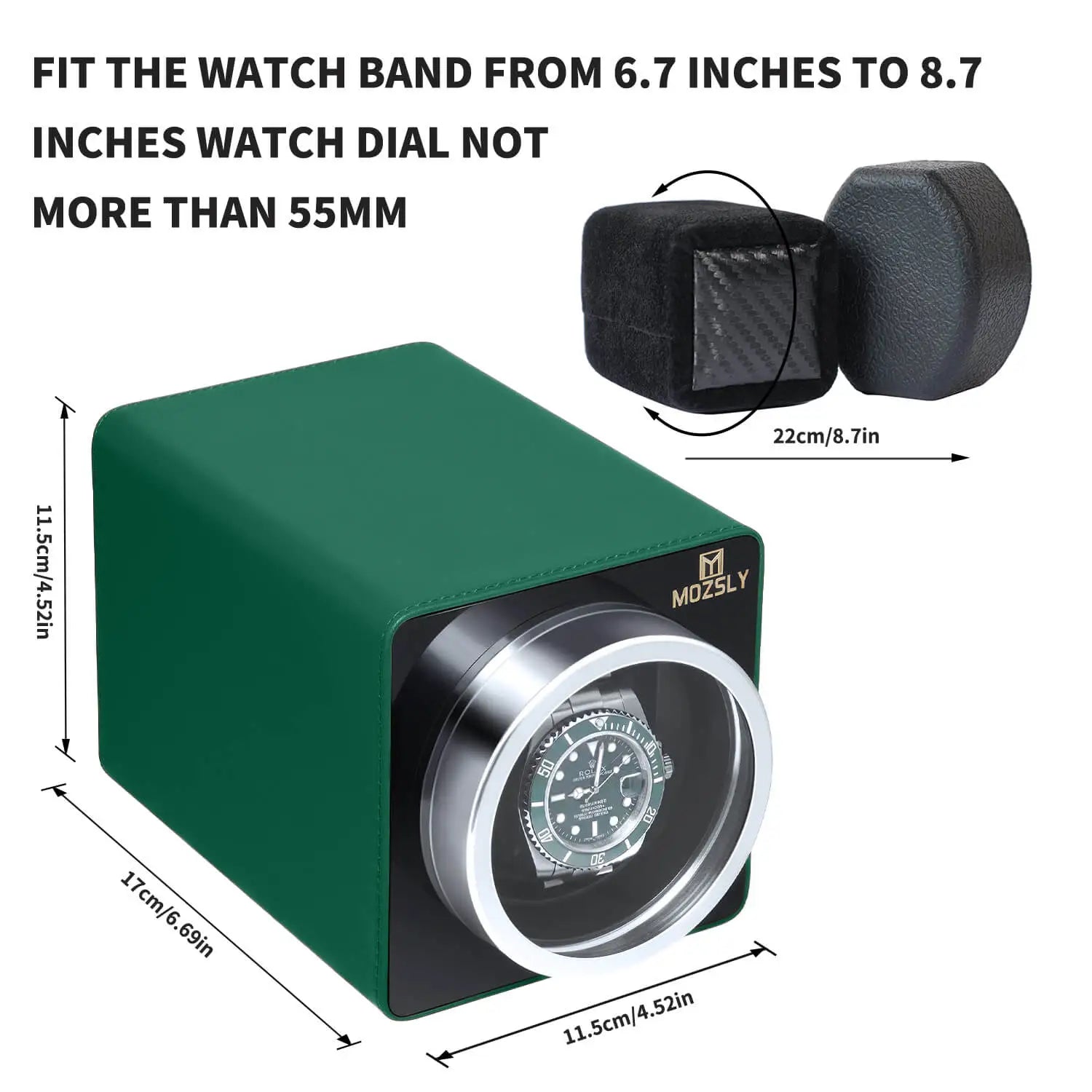 MOZSLY® Single Watch Winder - Green Leather_03