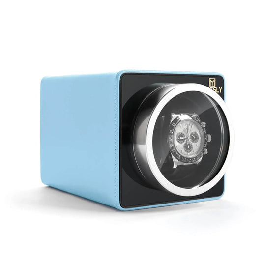 MOZSLY® Single Watch Winder - Light Blue Leather