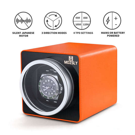 MOZSLY® Single Watch Winder - Orange Leather_02