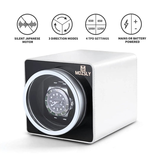 MOZSLY® Single Watch Winder - White Leather_02