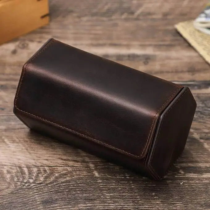 mens leather 2 watch travel case