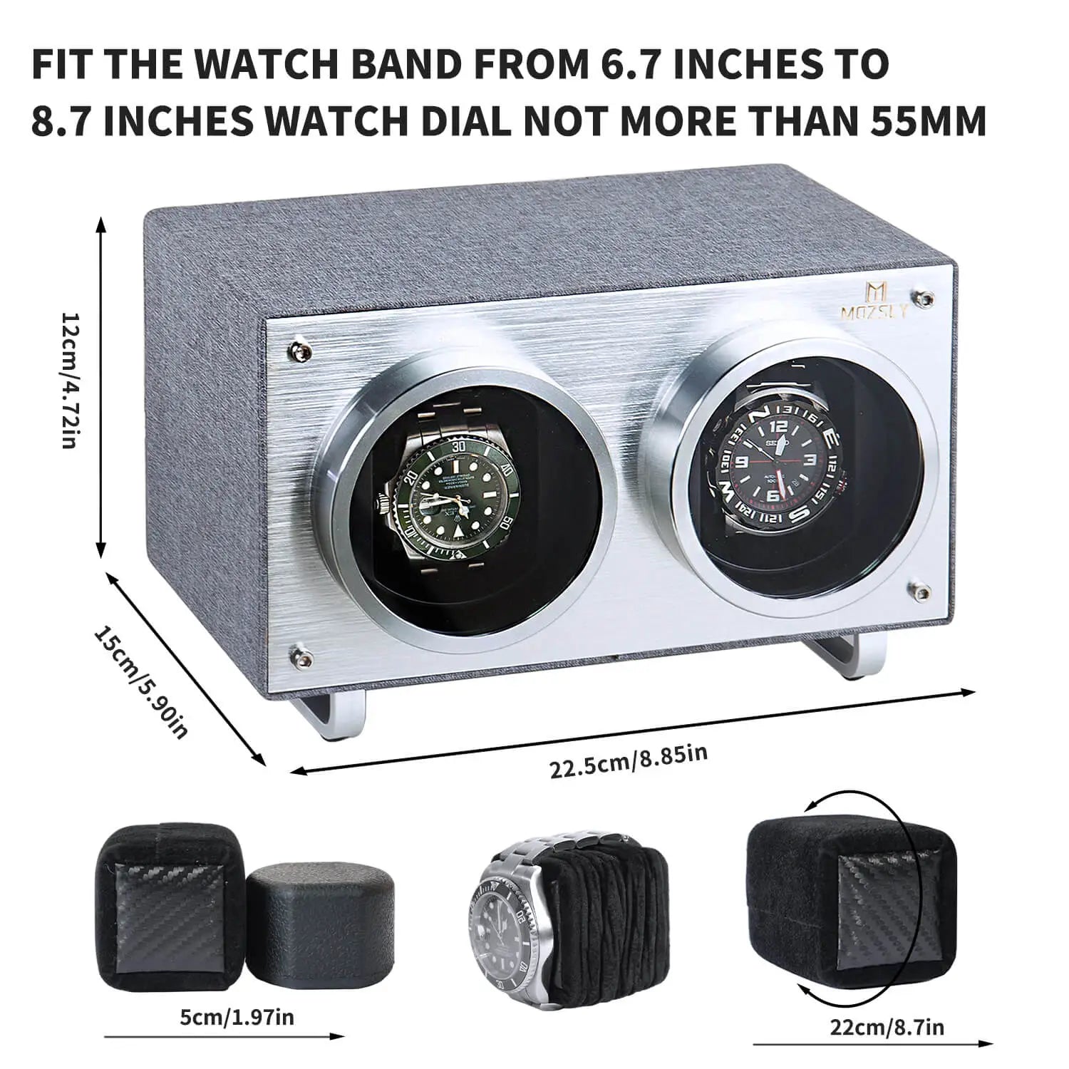 MOZSLY® Double Watch Winder - Gray  Polyester -- Mozsly